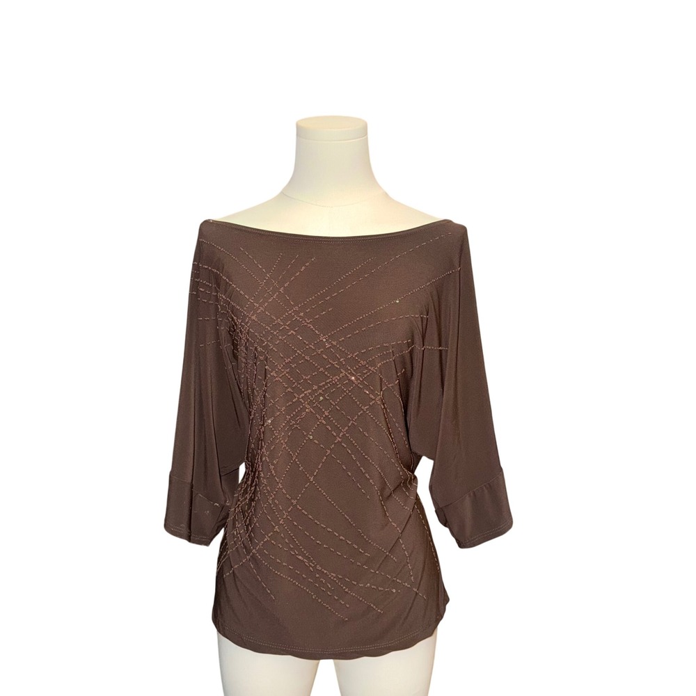 Bleeker & McDougal Sequin Top Women XL Brown Good Batwing Boat Neck D2FKYGG1